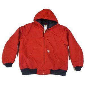 Vintage Carhartt J140 Red Quilted Flannel Lined Duck Active Jacket Sz XL Work